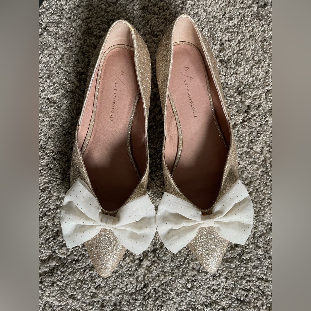 Anthropologie glitter flats with bow